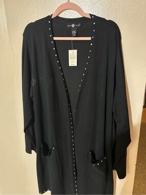 Ashley Stewart Black Open-Front Cardigan with Stud Accents